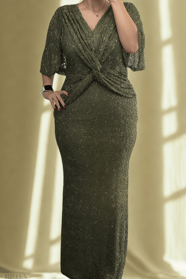 Boru Boncuklu Önü Bürümcük Büyük Beden Abiye Elbise 1134btx