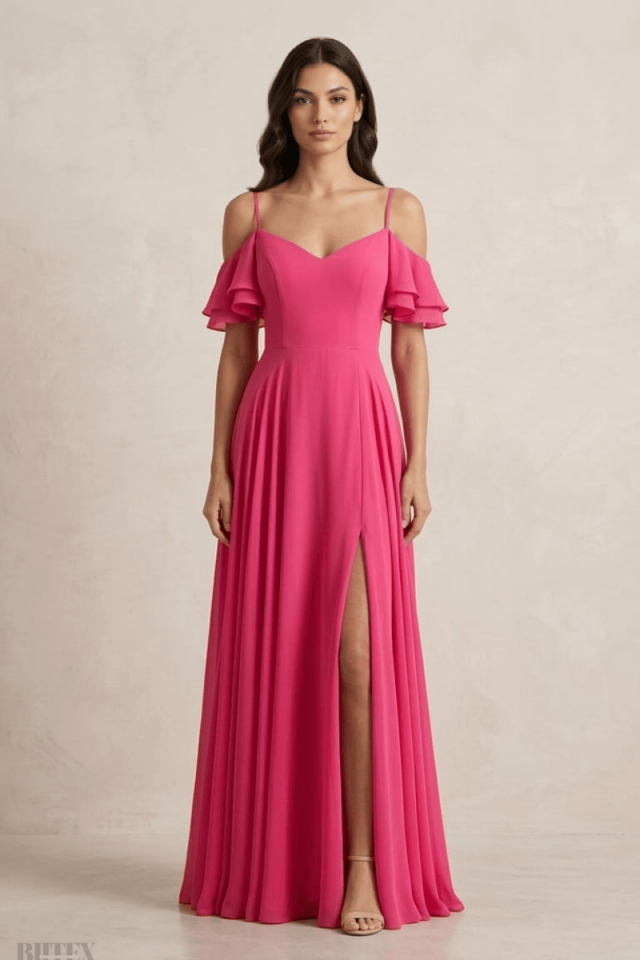 Arkası Bağcıklı Arkası Fırfır Kuyruklu Şifon Elbise 5064btx