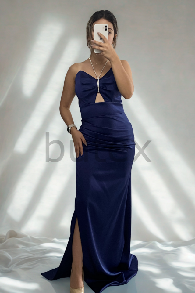 Boyundan Bağlamalı Saten Abiye Elbise 1138btx