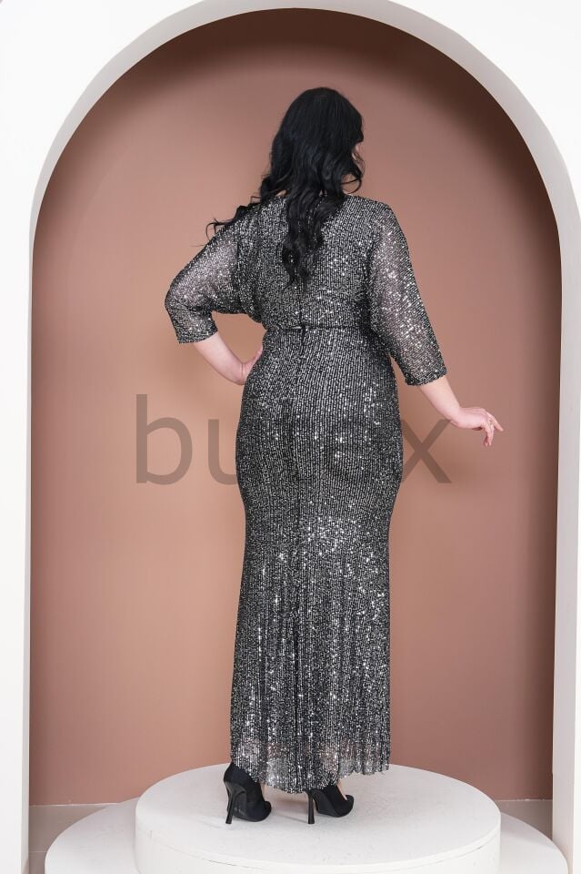 Büyük Beden Pul Payet Abiye Elbise 2797PYT