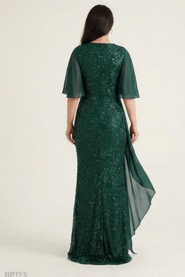 Büyük Beden Boncuklu Kumaş Uzun Abiye Elbise 1148btx