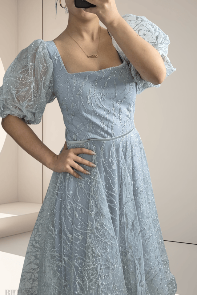 Midi Boy Simli Kumaş Abiye Elbise 1234btx