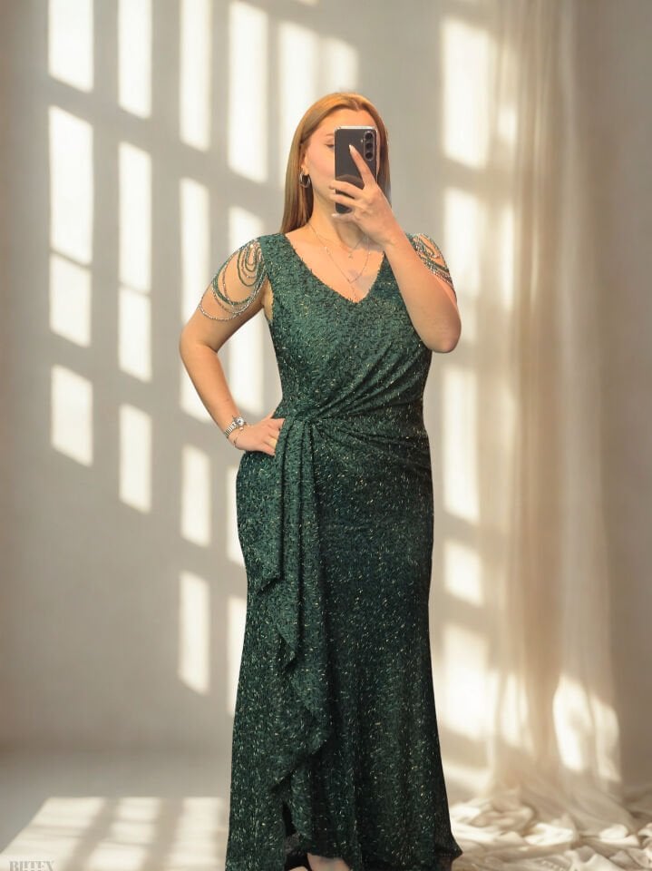 Kol Boncuk Detaylı Boncuk İşlemeli Tasarım Elbise 1151btx