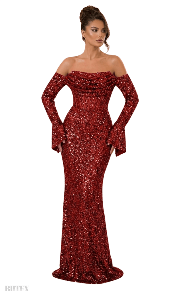 Straplez Sırtı İp Bağcıklı  Payet Elbise