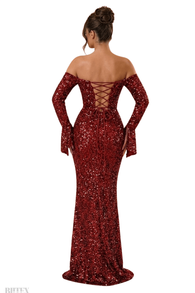 Straplez Sırtı İp Bağcıklı  Payet Elbise