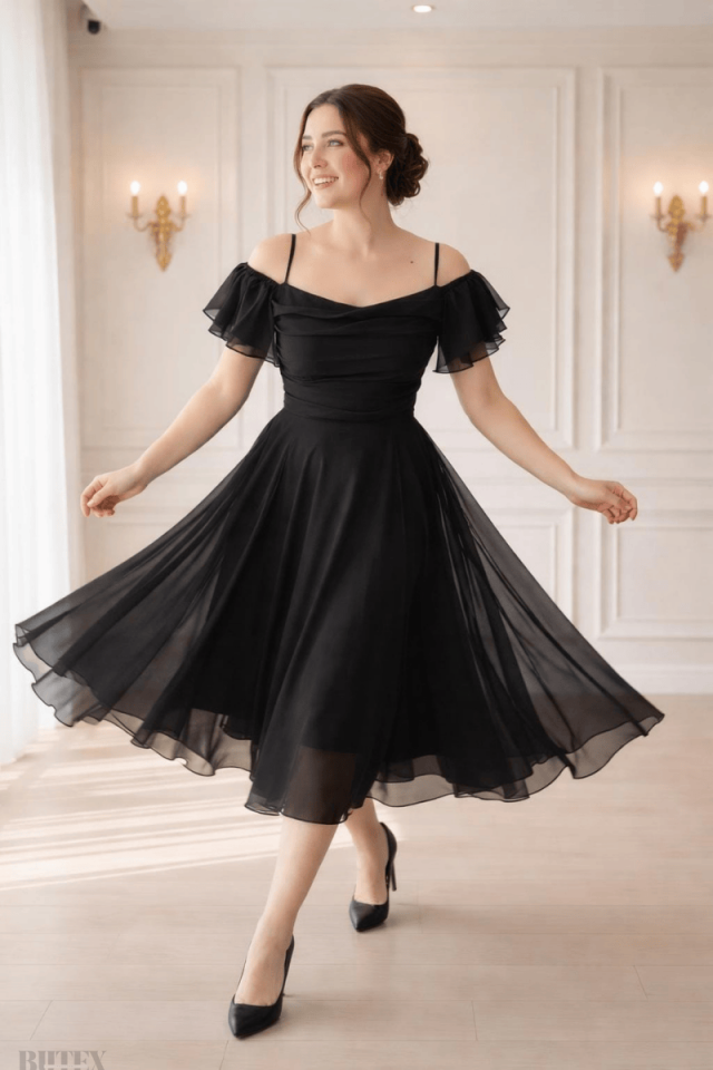 İp Askılı Dökük Kol Büyük Beden Şifon Elbise 8642btx