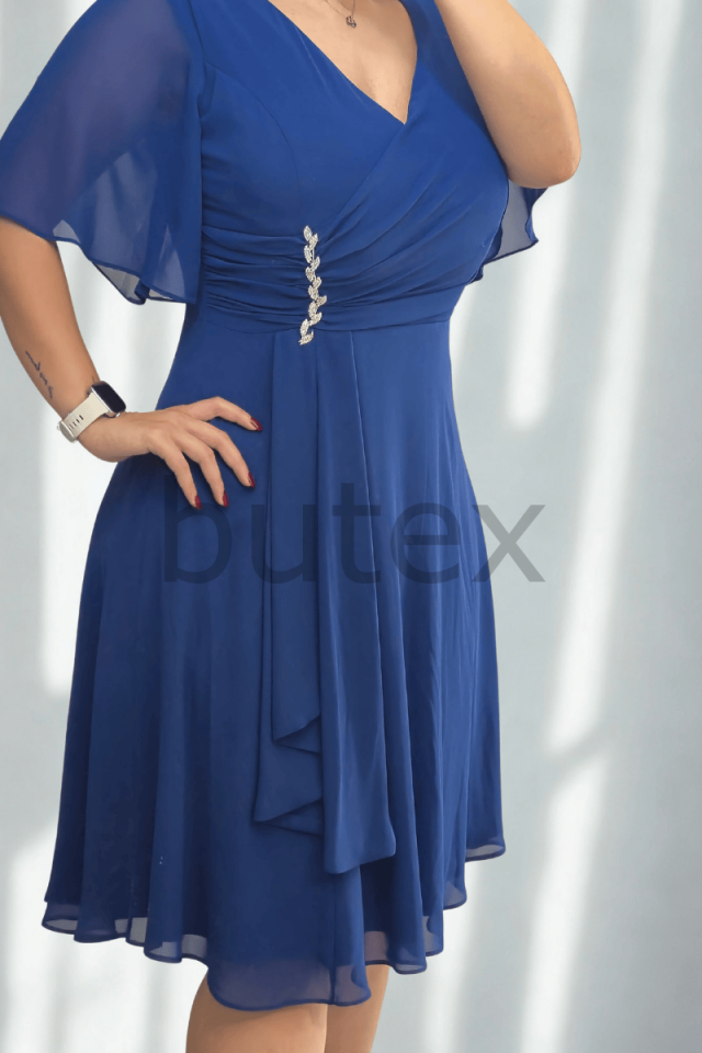 Büyük Beden Beli Su Yolu Taşlı  Kısa  Şifon Abiye Elbise 1117