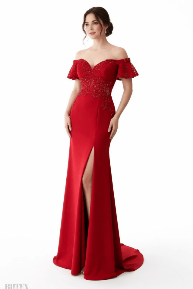 Üst Dantel Alt Krep Kumaş Bağcıklı Balık Abiye Elbise 3200btx