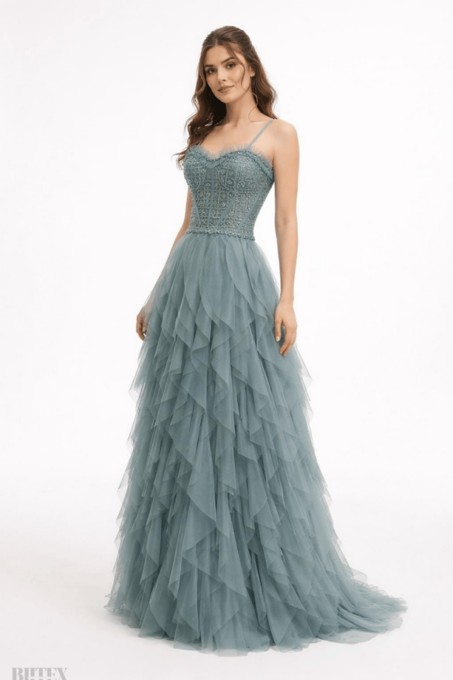 İp Askılı Tül Abiye Elbise 5200btx