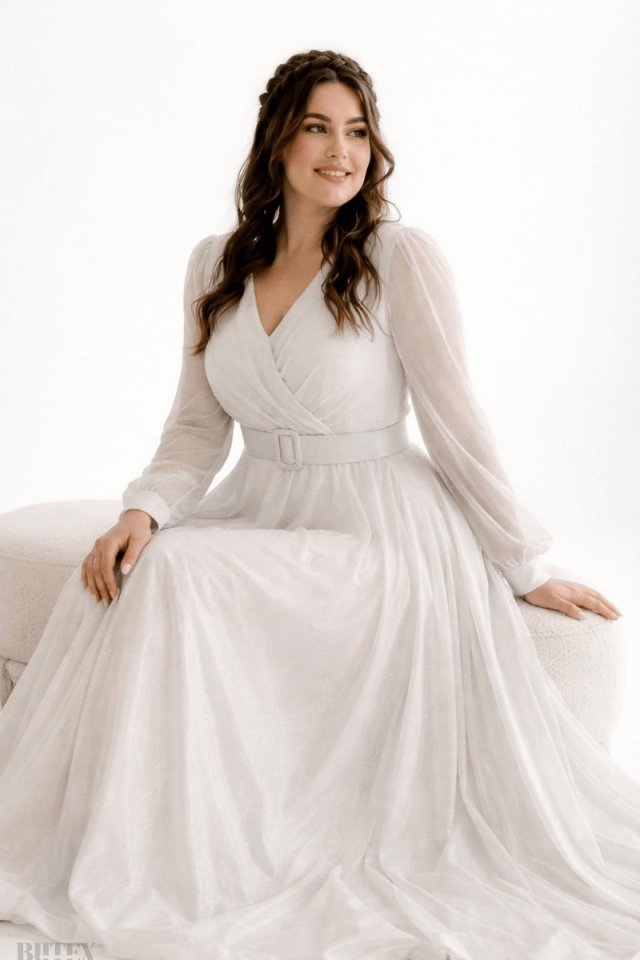 Simli Tül Beden Abiye Elbise 7136btx