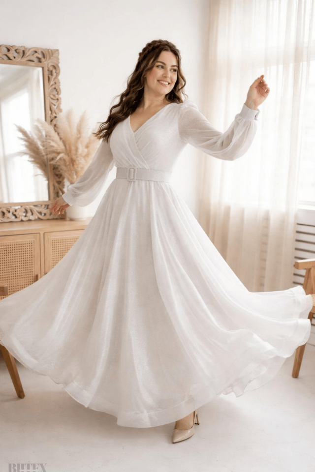 Simli Tül Beden Abiye Elbise 7136btx