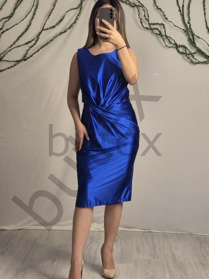Örme Saten Kısa Abiye  Elbise 1129btx