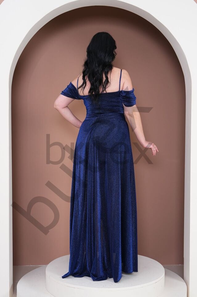 Büyük Beden Simli Kumaş Likralı Abiye Elbise 8639btx