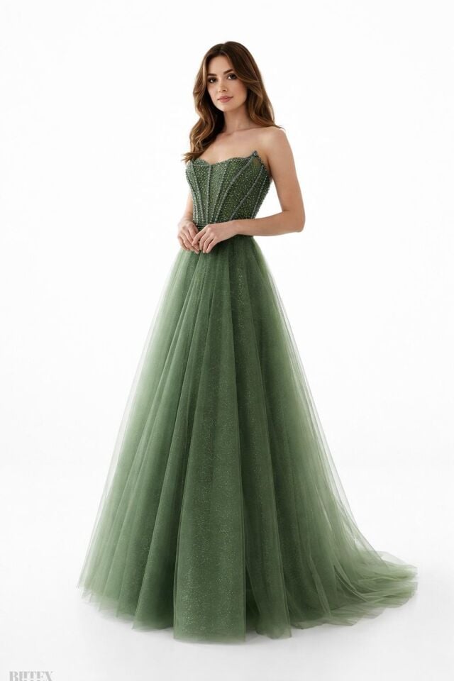 Özel Tasarım Boncuk İşlemeli Tül Elbise 7203btx