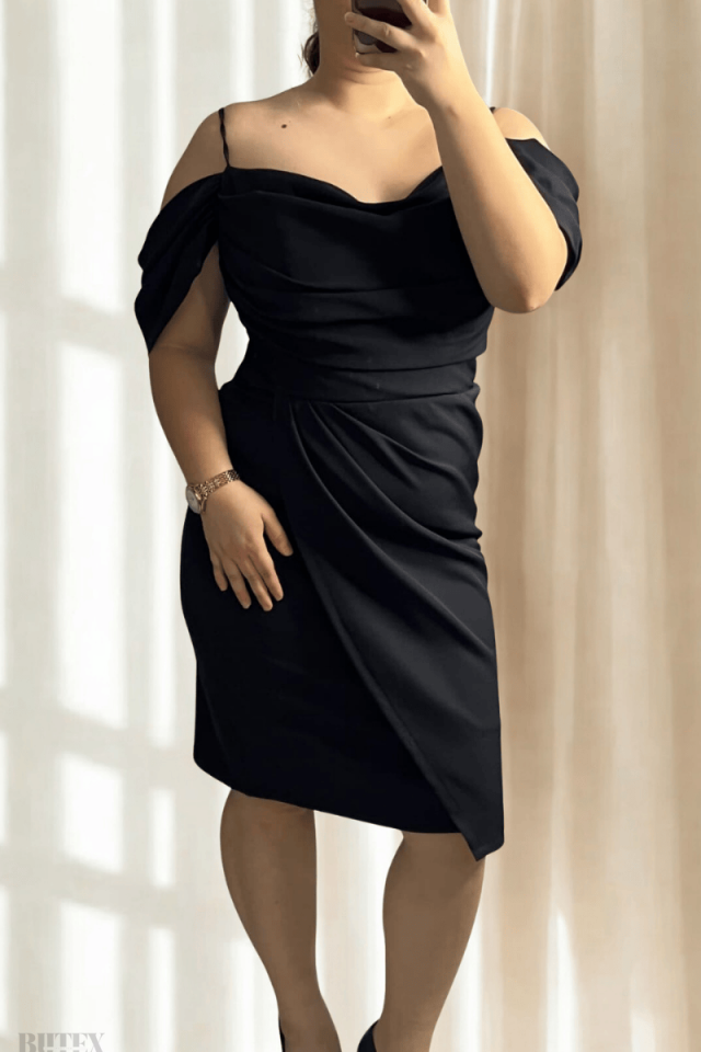 Krep Kumaş Kısa  Klasik Elbise 6934btx