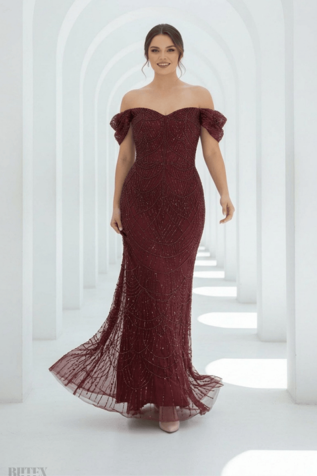 Miabella Güneş Desen Büyük Beden Abiye Elbise 1154btx