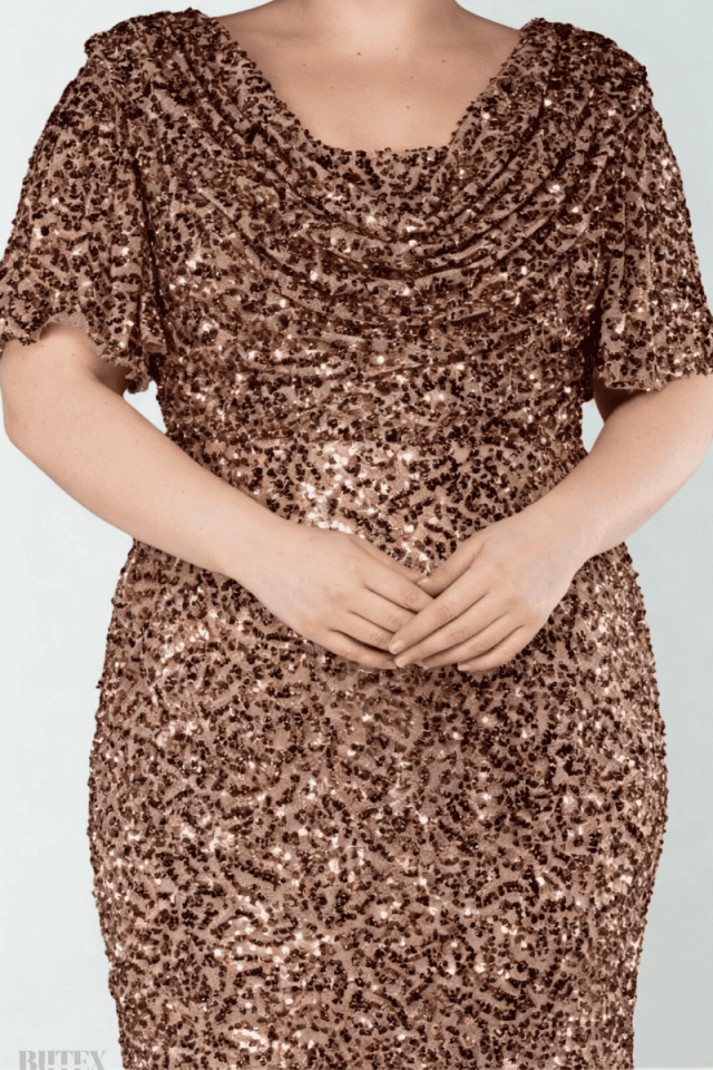 Büyük Beden Likralı Payet  Uzun Abiye  Elbise 1139btx