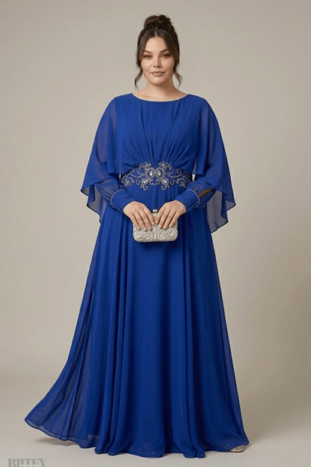 Büyük Beden Pelerinli Abiye Elbise 6700btx