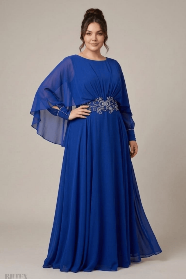 Büyük Beden Pelerinli Abiye Elbise 6700btx