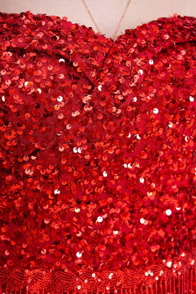 PulPayet Saçaklı Payet Kısa Abiye Elbise 7489btx