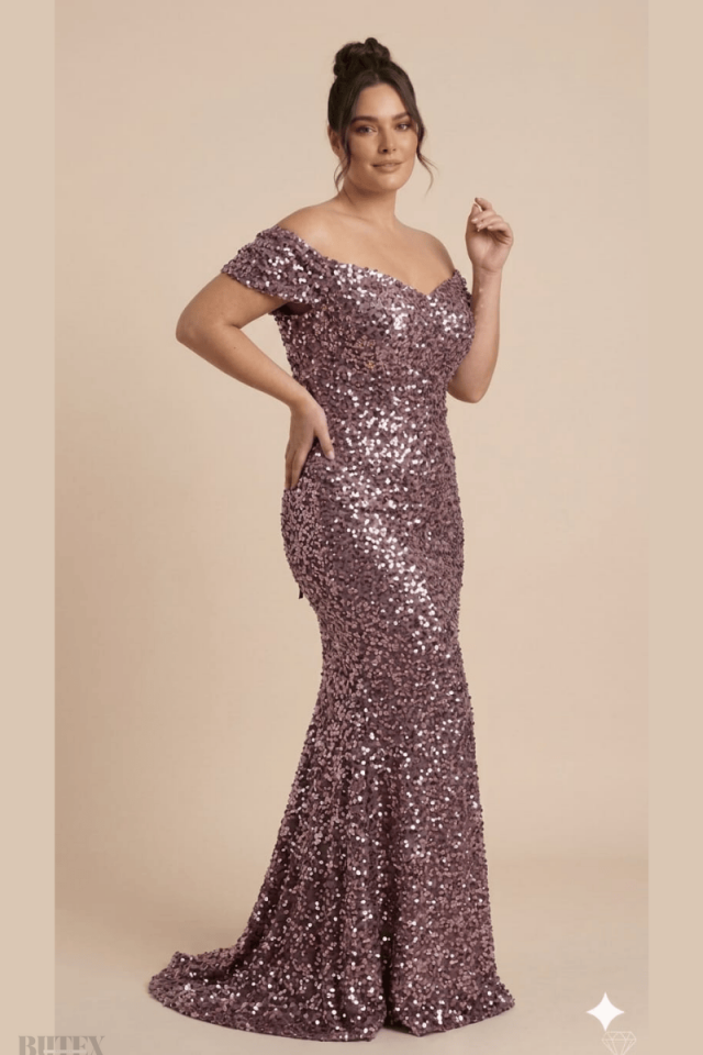 Büyük Beden Payet Arka Bağcıklı Abiye Elbise 1154btx