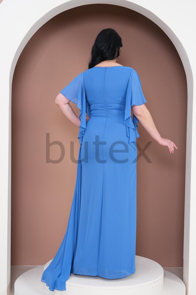 Büyük Beden Şifon Kumaş Yırtmaç Detaylı Abiye Elbise 3974btx