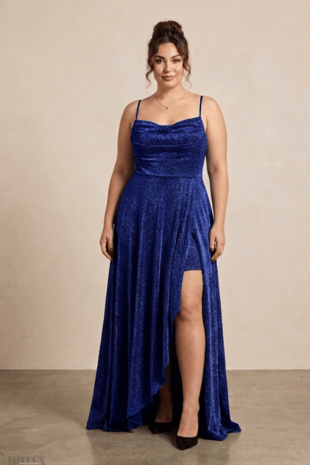 Büyük Beden Simli Abiye Elbise 16796btx