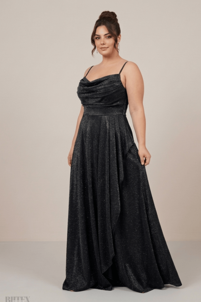 Büyük Beden Simli Abiye Elbise 16796btx