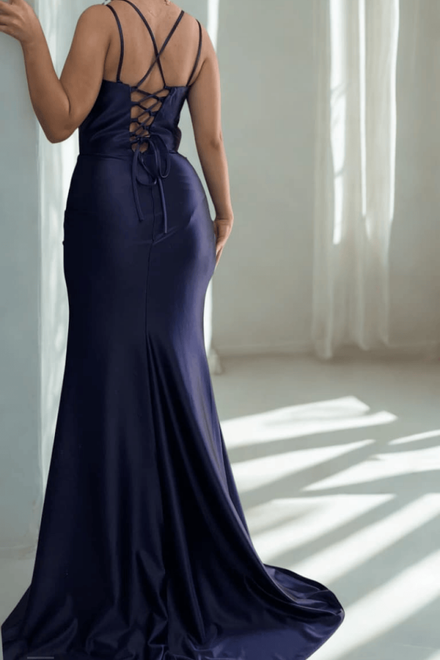 Korseli Örme Saten Sırtı Bağcıklı Uzun Abiye Elbise 1130btx